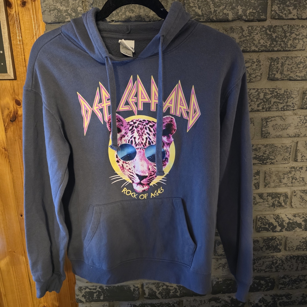 Blue Def Leppard Hoodie with Graphic Design